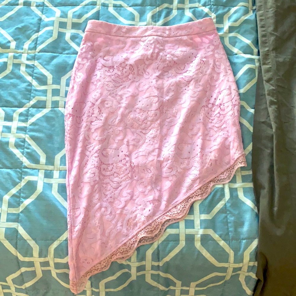 Pink/lavender lace skirt asymmetrical